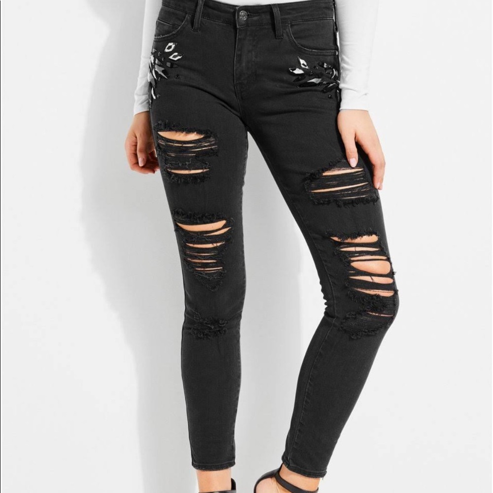 Guess Women’s Embellished Sexy Curve Skinny Jeans - Picture 1 of 8
